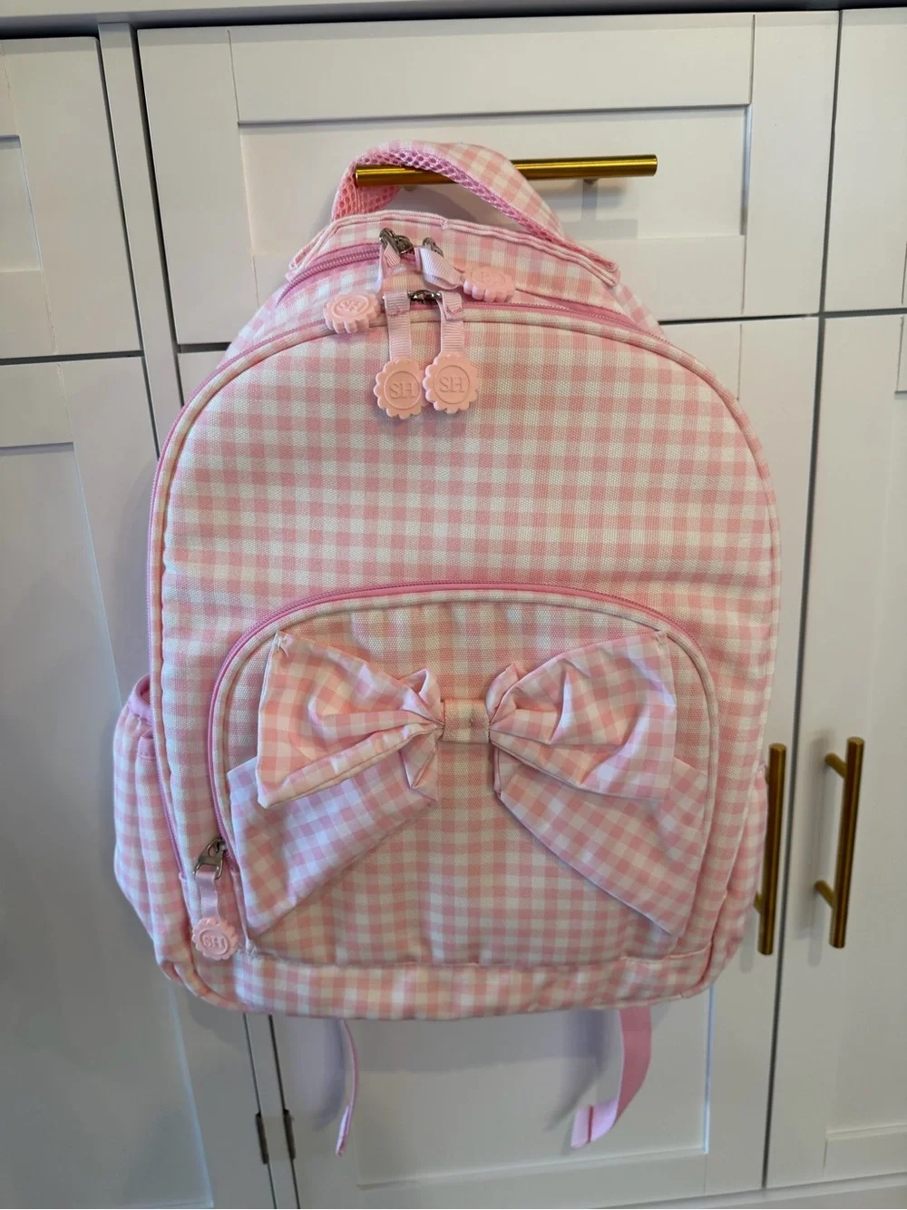 Large SweetHoney Pink Gingham Kids Backpack with Bow Accent